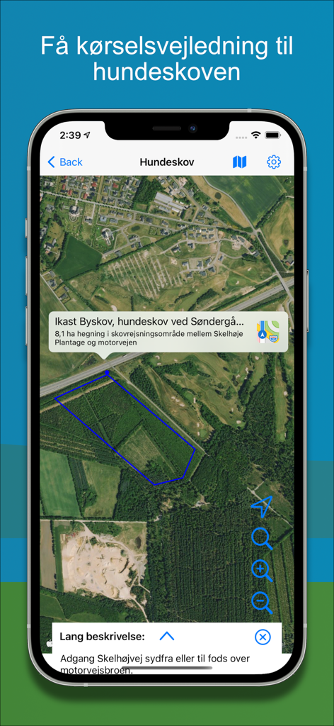 Dog forest - Satellite map showing directions to a dog forest area within the mobile app