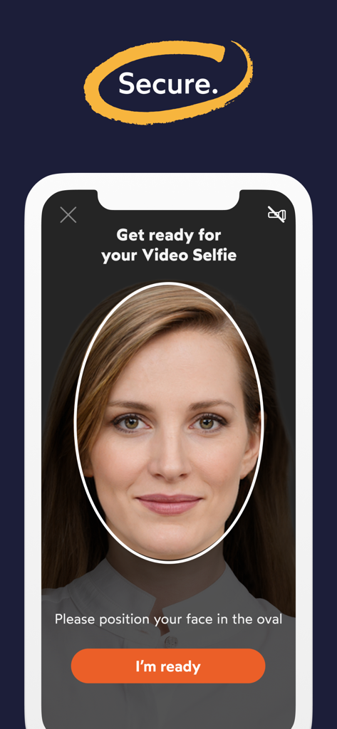 Secure identity verification screen showing a user positioning their face in an oval for a video selfie