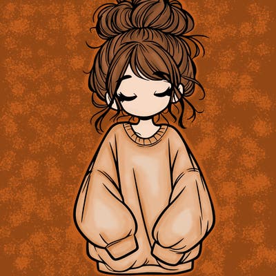 girl with baggy sweatshirt and messy bun