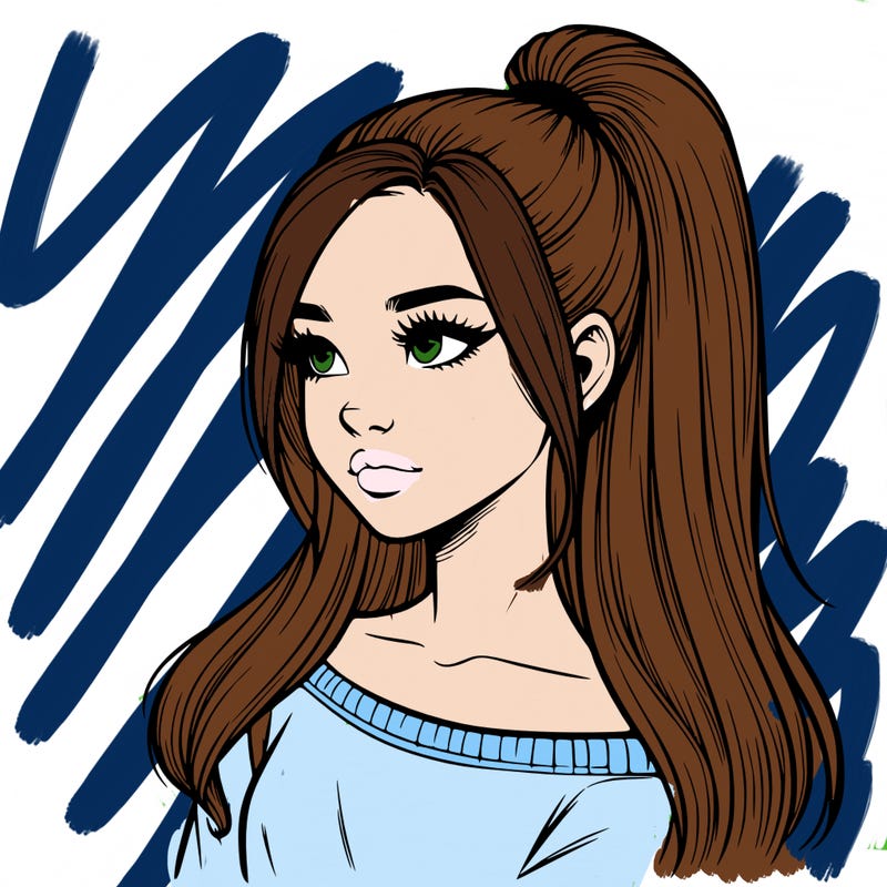 realistic girl with a high ponytail