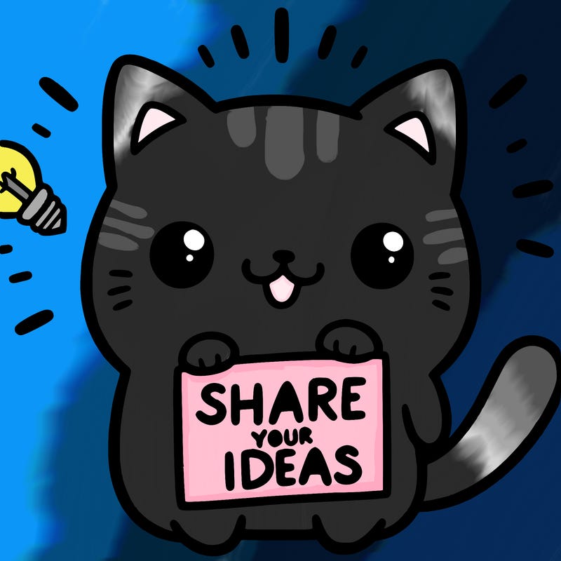 a cute cat saying share your ideas