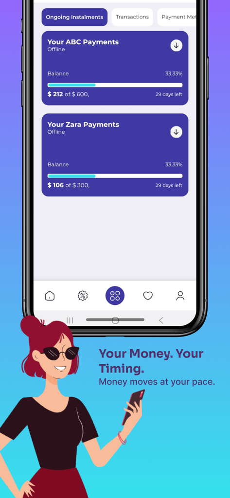 Slideit - Shop Now Pay Later - Slideit app screen displaying ongoing interest free installment payments