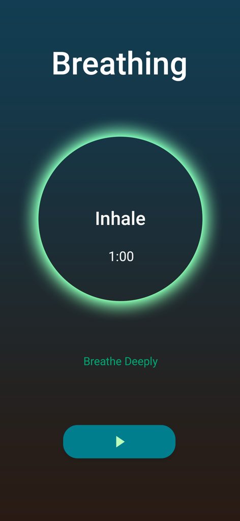 Breathing exercise interface with an inhale timer and a play button