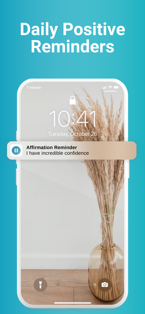 Selfpause: Your AI Life Coach - Ein Smartphone-Sperrbildschirm, der eine tägliche positive Affirmationserinnerung von der Selfpause-App anzeigt