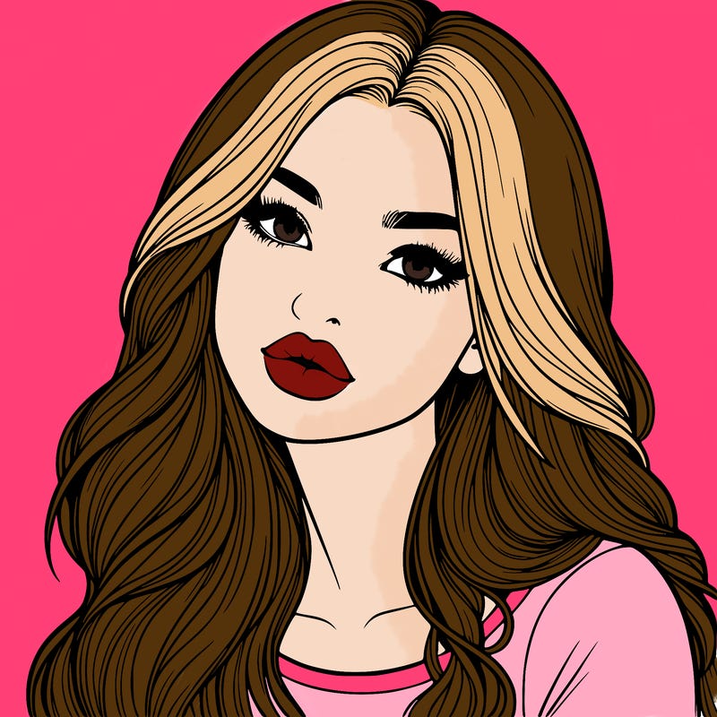 realistic girl with hair on her hair and lips