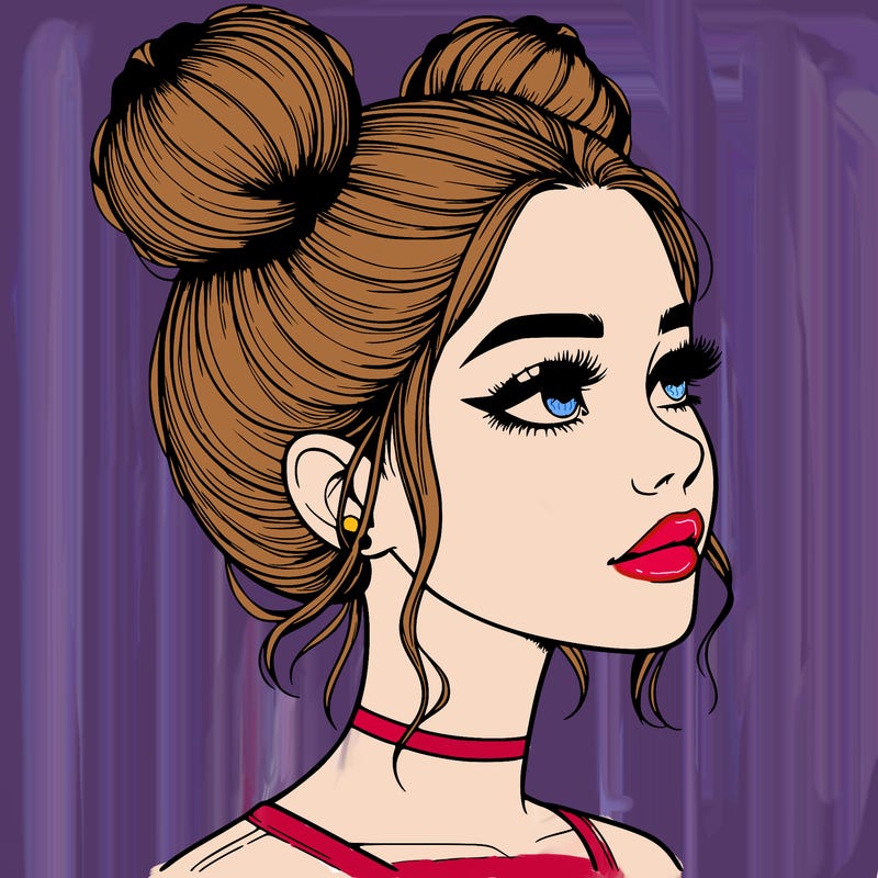 realistic girl with buns on the top of her head