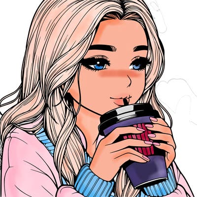 realistic girl drinking coffee