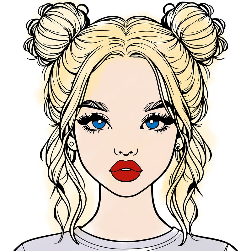 realistic girl with two buns in hair and lips