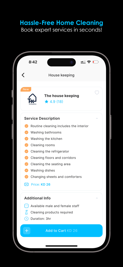 Ghaseel Car Wash - غسيل سيارات - Ghaseel app interface showing housekeeping service details and pricing