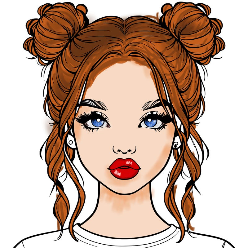 realistic girl with two buns in hair and lips