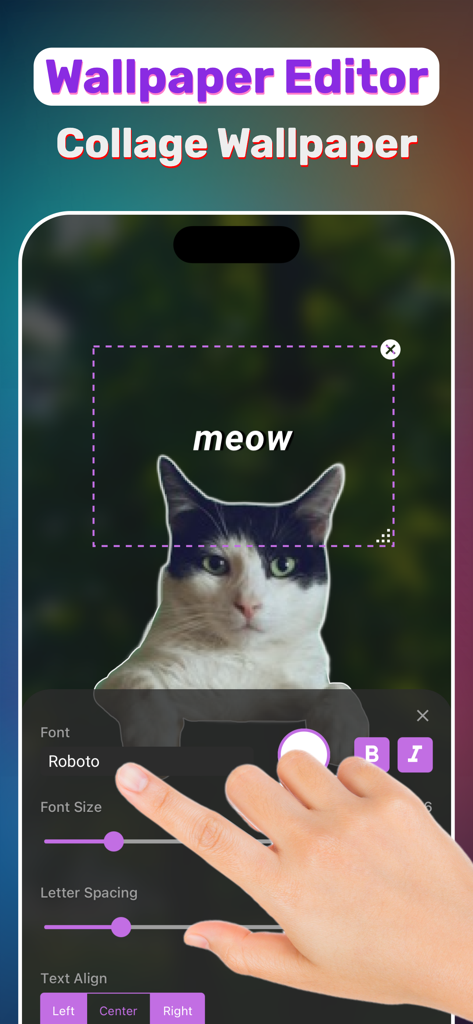 Editing a custom wallpaper with text and font tools in the WallSee app
