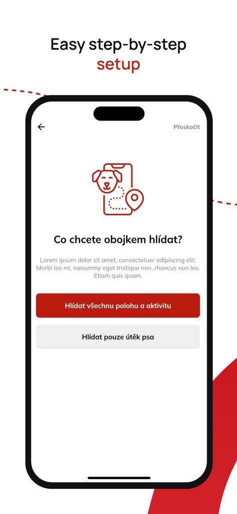 Pet_tracker - Pantalla de configuración paso a paso para el rastreo de mascotas y el monitoreo de actividad.
