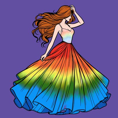 realistic woman with dress flowing in the wind