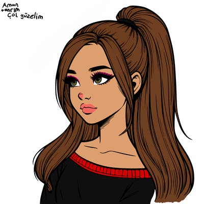 realistic girl with a high ponytail