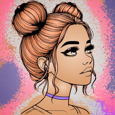 realistic girl with buns on the top of her head