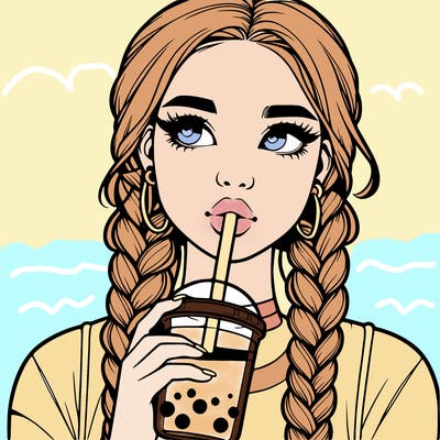 realistic girl with braided hair drinking boba
