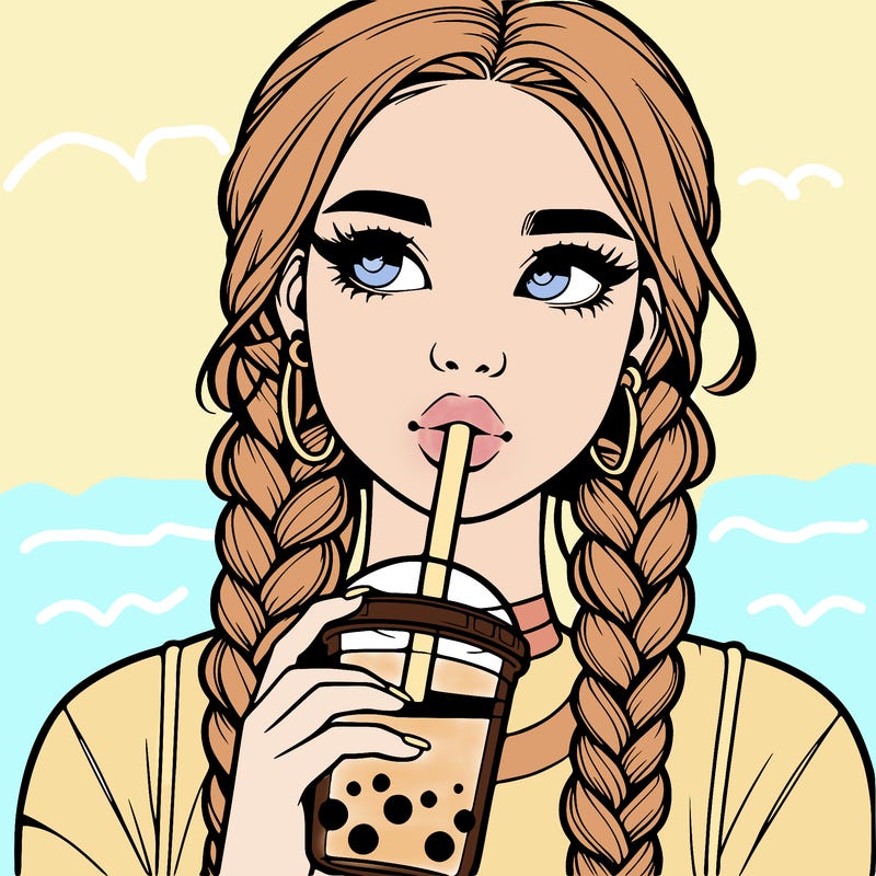 realistic girl with braided hair drinking boba