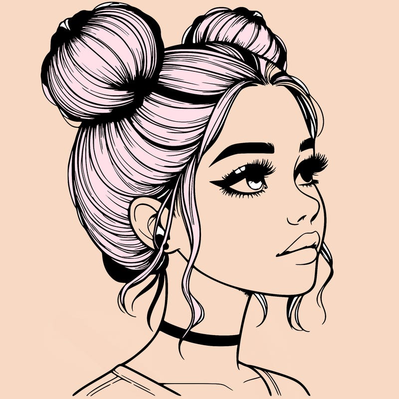realistic girl with buns on the top of her head