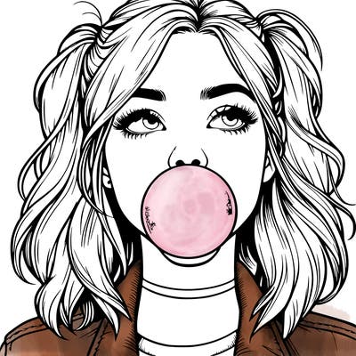 realististic girl blowing bubble -gum
