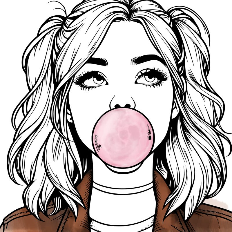 realististic girl blowing bubble -gum