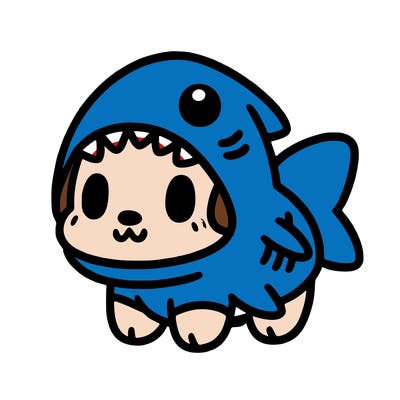 cute dog wearing a shark costume