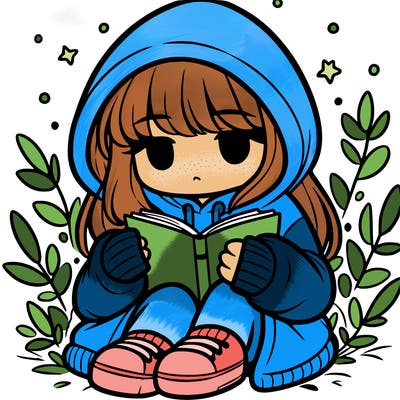 girl in oversized hoodie reading a book