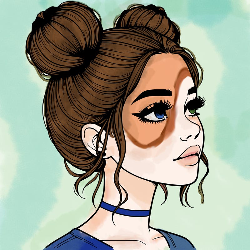 realistic girl with buns on the top of her head
