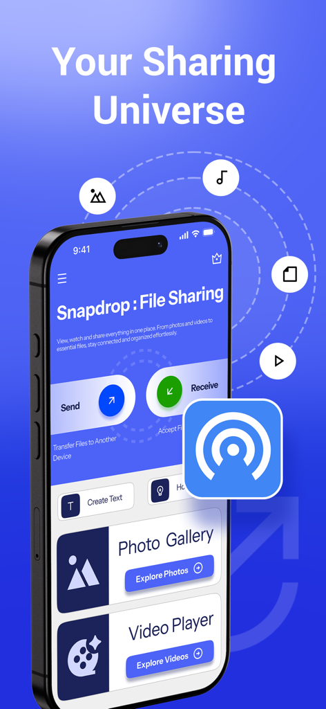 Interfaz de la aplicación SnapDrop para compartir archivos rápidamente, con botones de enviar y recibir
