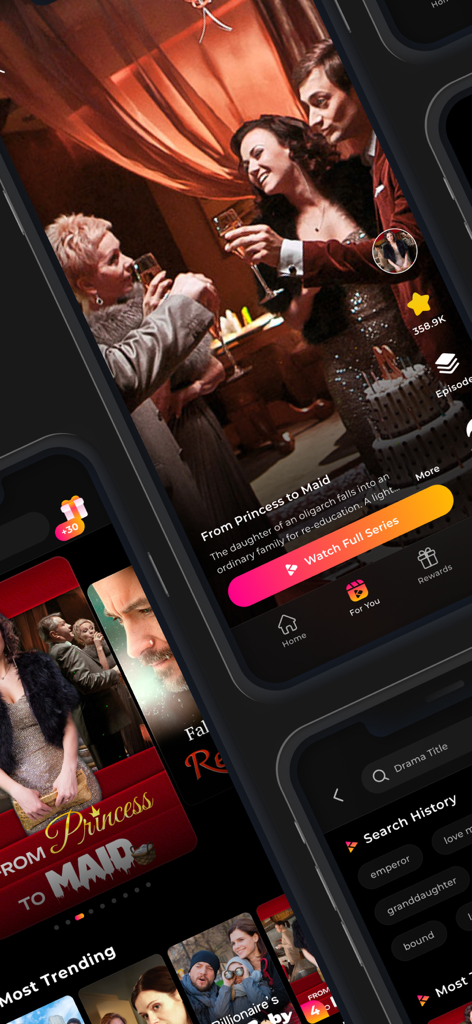 LoveDrama - Short Drama Movies - Capturas de pantalla de la interfaz de la aplicación móvil para LoveDrama mostrando cortometrajes verticales y series de drama romántico
