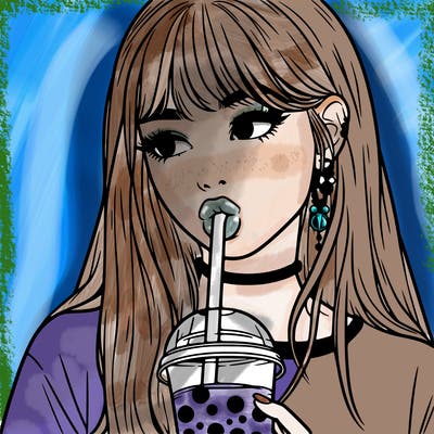 aesthetic realistic girl drinking boba