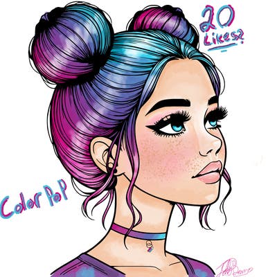 realistic girl with buns on the top of her head