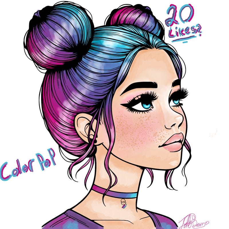 realistic girl with buns on the top of her head