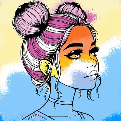 realistic girl with buns on the top of her head