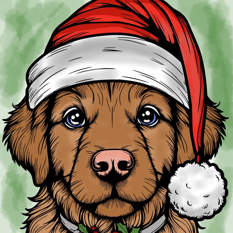 realistic dog with a christmas hat