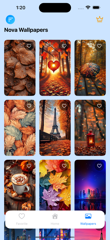 Nova Themes & Launcher - A gallery of aesthetic autumn themed wallpapers in the Nova Themes app