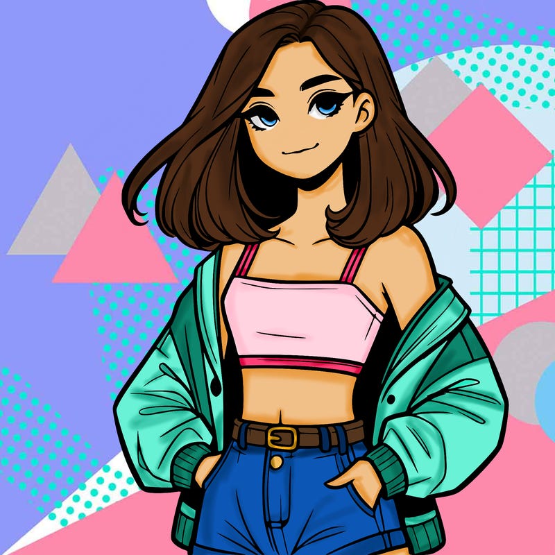 a realistic girl with a crop top and short shorts in an open jacket