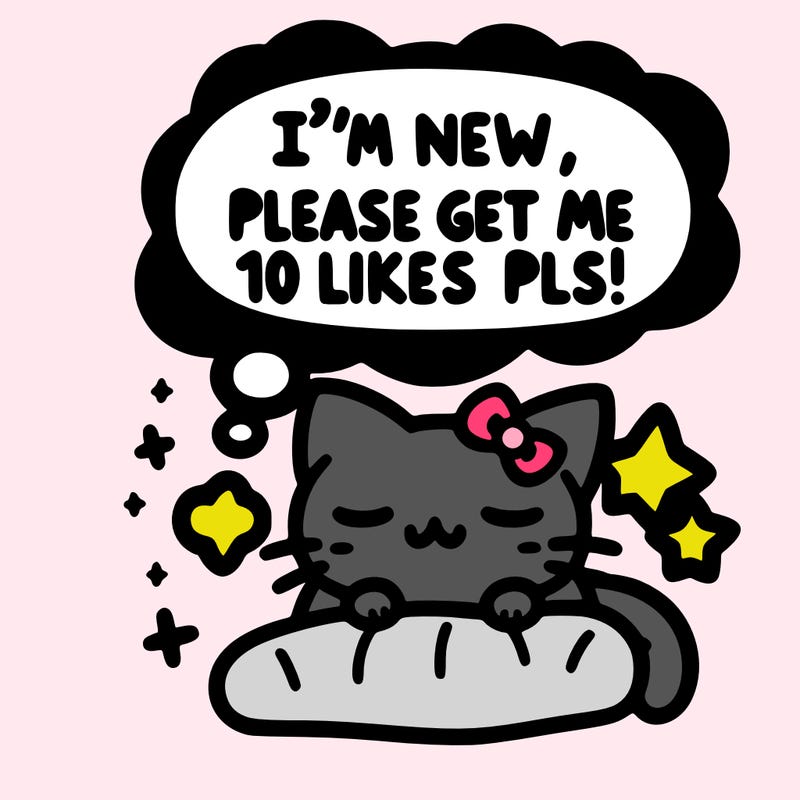 kitty taking a nap dream talking and saying "i'm new, please get me at least 10 likes pls!!"