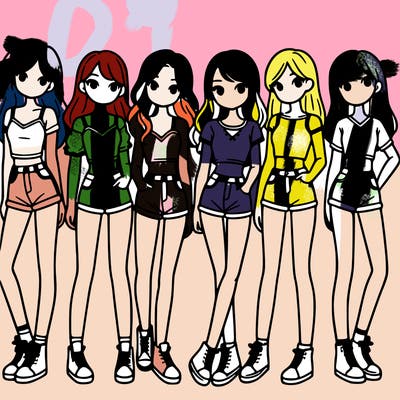 a group of girls wearing crop tops and shorts