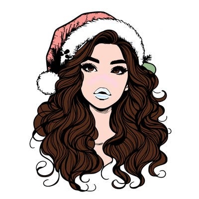 realistic christmas girl with wavy hair and lips