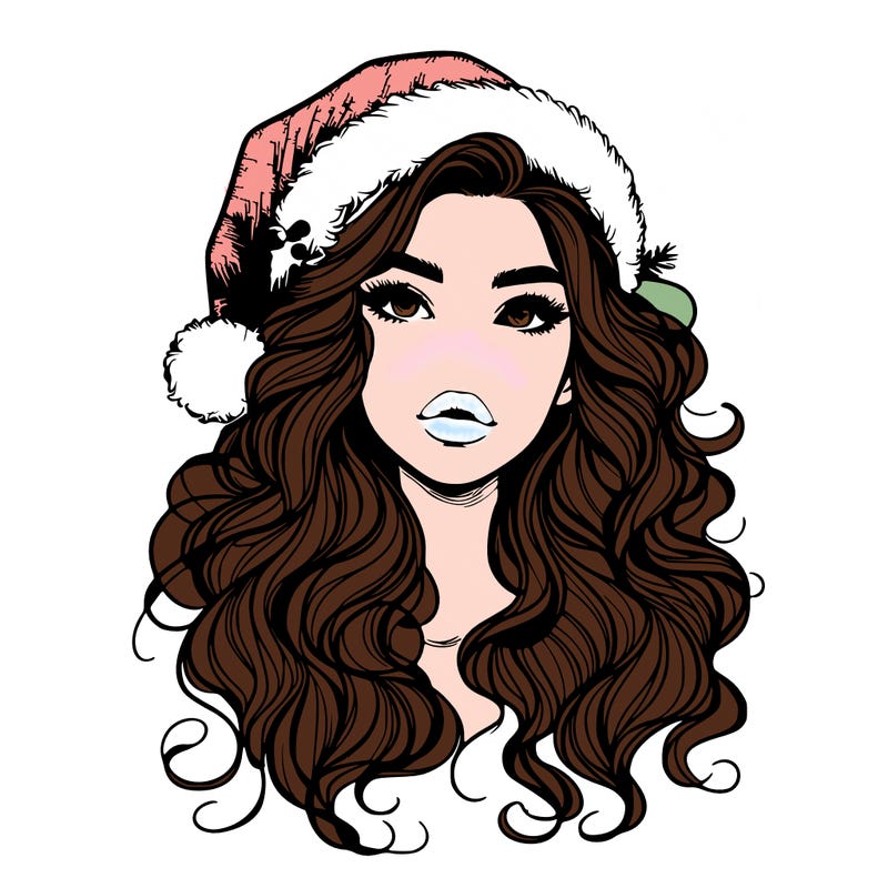 realistic christmas girl with wavy hair and lips