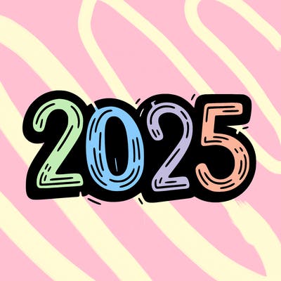 one line scrawled numbers sketch design “2025”