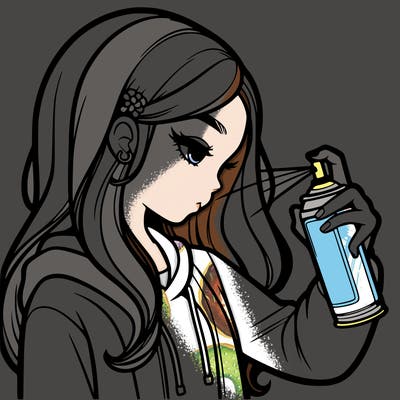 a realistic girl spray painting