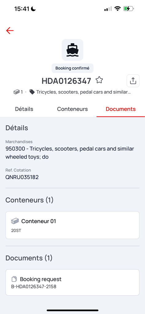 CMA CGM - CMA CGM mobile app screen showing confirmed shipping booking and documentation