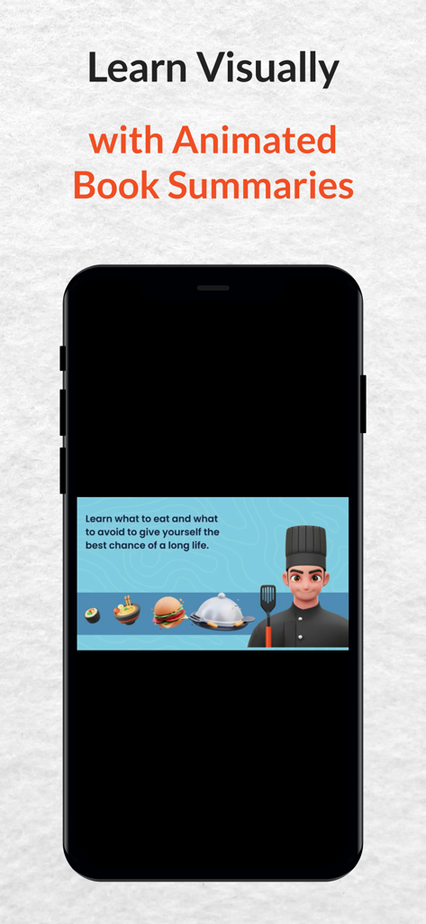 Smartphone displaying an animated book summary within the StoryShots app interface.