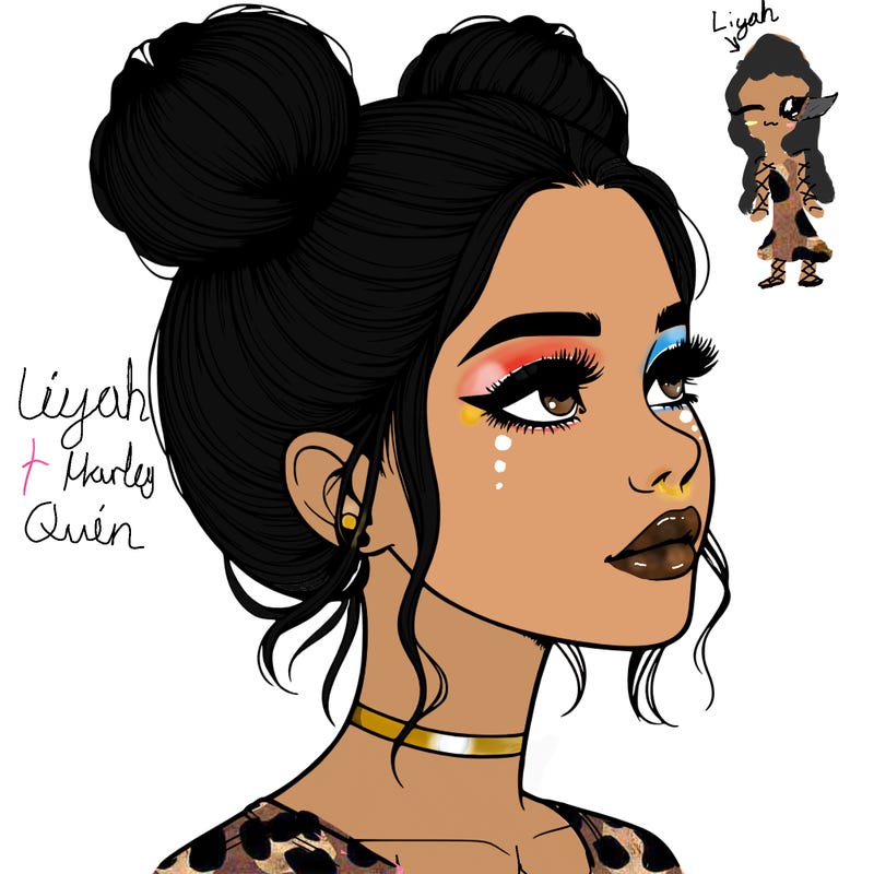 realistic girl with buns on the top of her head