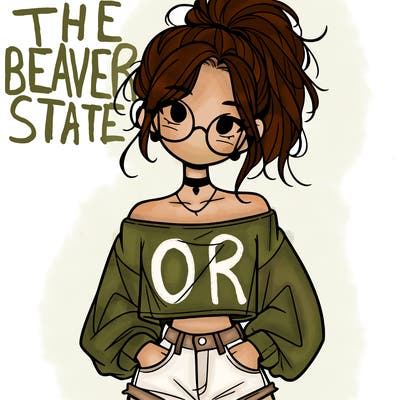 girl with a messy ponytail glasses a baggy crop top and jean shorts