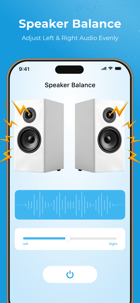 Water Ejector : Water Eject - Water Ejector app interface showing the speaker balance tool for adjusting left and right audio levels