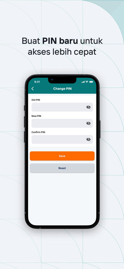 BNI Mobile Token 뱅킹 앱의 PIN 변경 기능이 표시된 스마트폰 화면