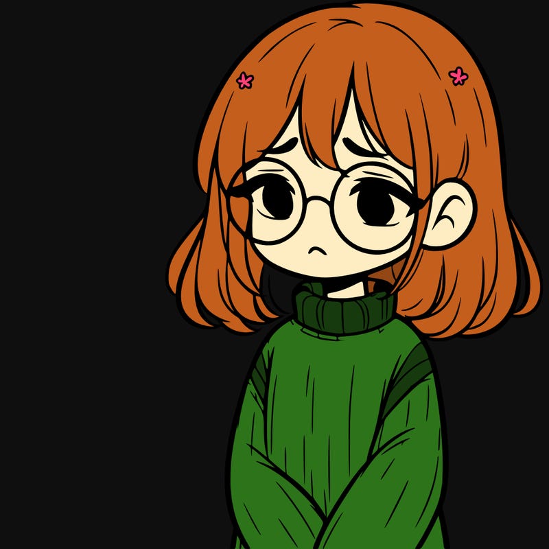 sad girl with glasses in a sweater