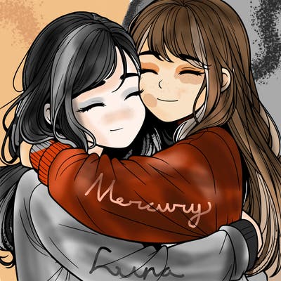 realistic two girls hugging